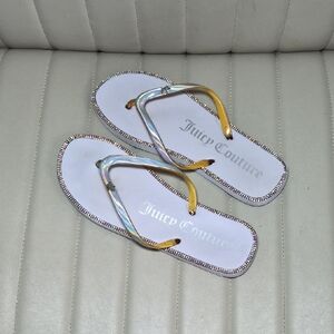 Juicy Couture White Flip Flops with Iridescent Straps 8.5-9